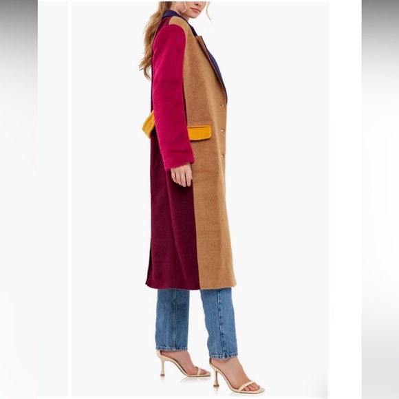 English Factory Tan Camel Multi Color Block Trench Coat SZ XS/S Oversized NWT - Picture 3 of 4